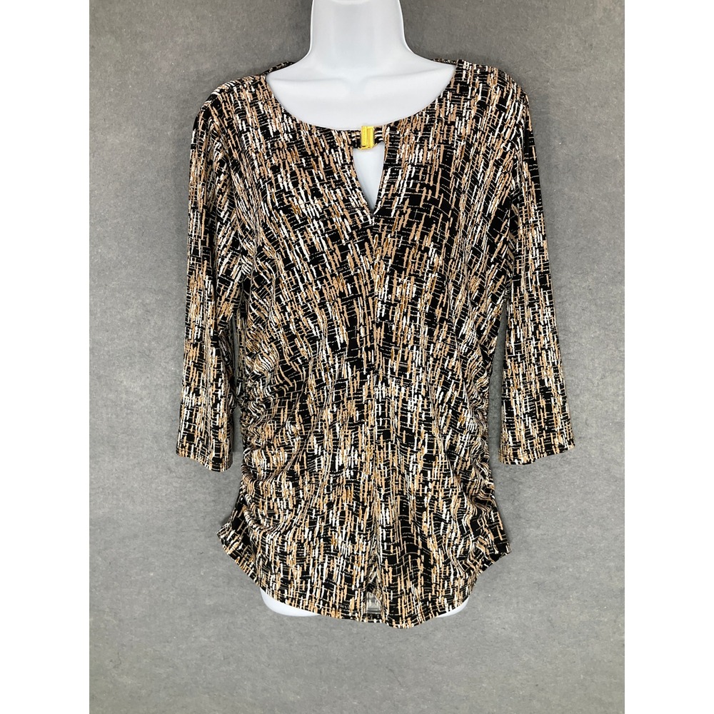 Vince Camuto Blouse Top Keyhole 3/4 Sleeve Abstract Print Sz XL Career Office